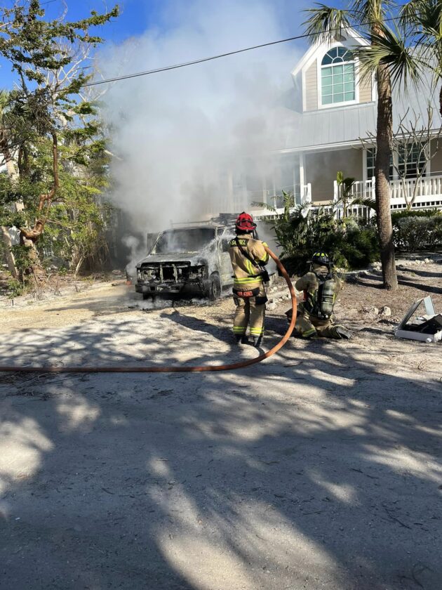 Sanibel crews extinguish van on fire in front of residence - SANIBEL ...